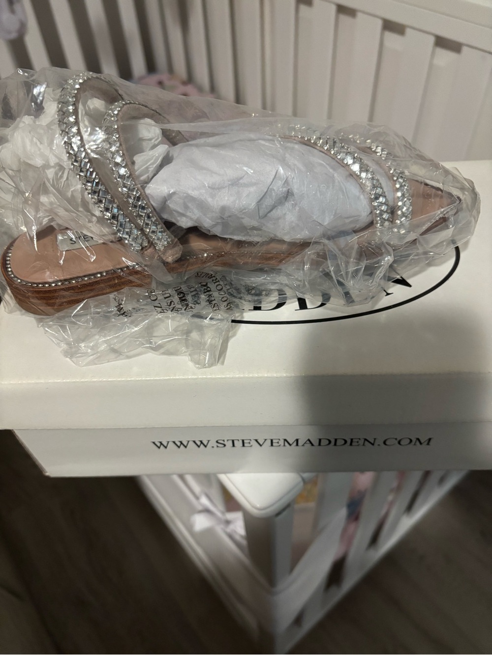 Steve Madden Silver Crystal Double-Strap Slide Sandals